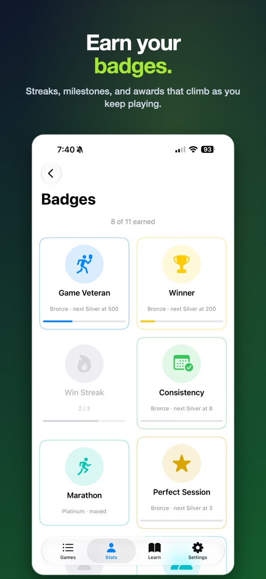 Earn your badges โ streaks, milestones and awards